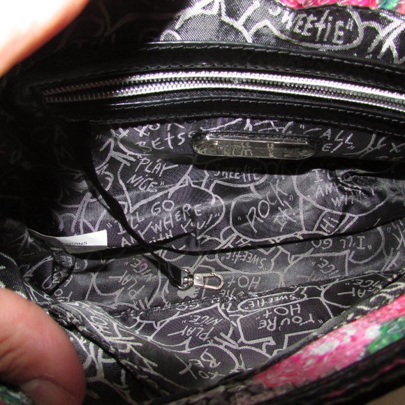 Betsey Johnson Sequin Skull Rose Satchel Shoulder Bag Pre-Owned As Is - Picture 6 of 10